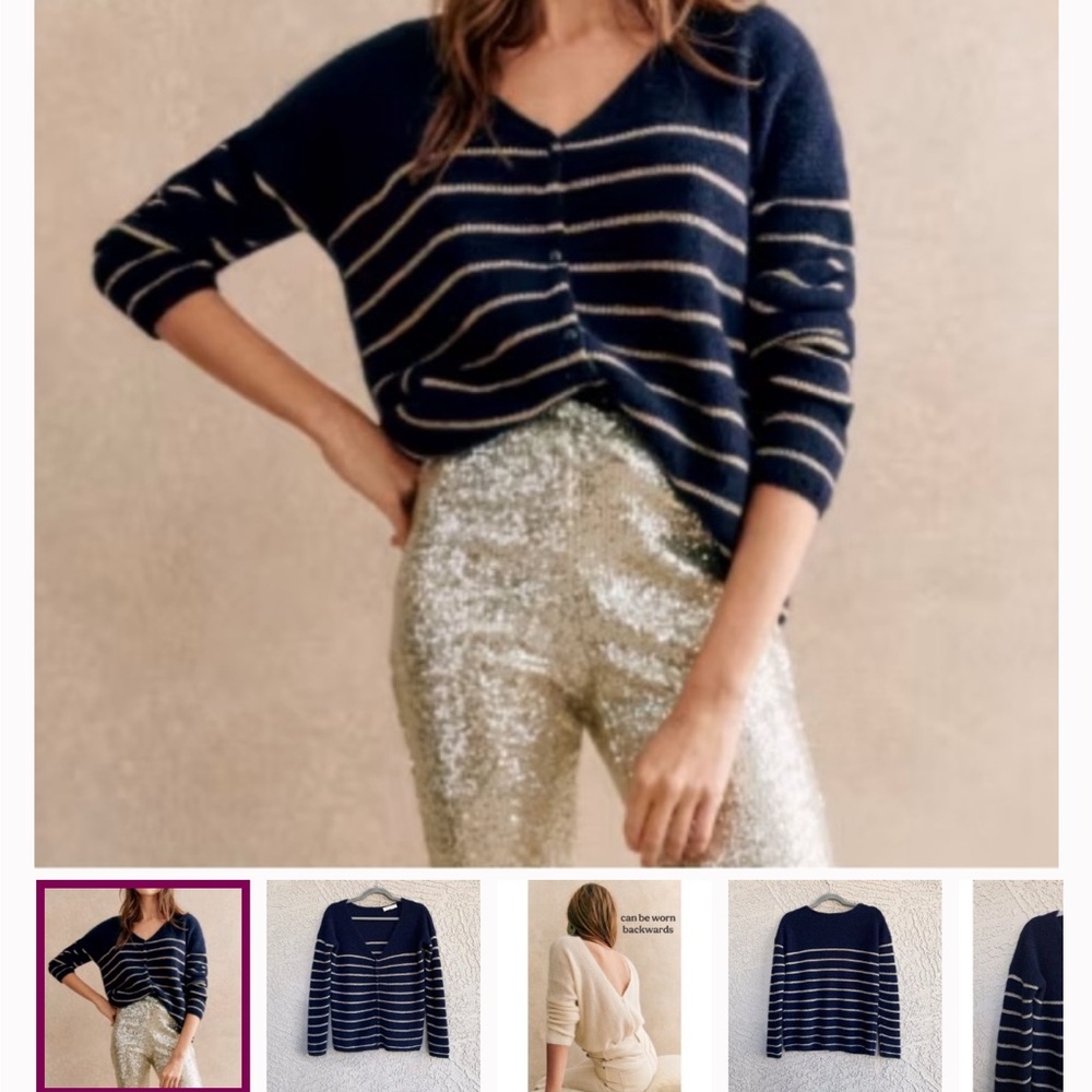 Sezane Barry Navy with Gold stripe alpaca wool Sz sm